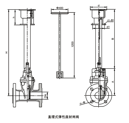 Z45X直埋式彈性座封閘閥外形結(jié)構(gòu)圖 Z45X直埋式彈性座封閘閥(圖1)