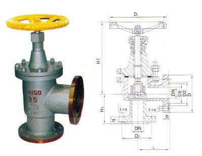 J42B角式氨用截止閥外形結(jié)構(gòu)圖 J42B角式氨用截止閥(圖1)