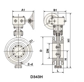 D343H法蘭多層次硬密封蝶閥外形結(jié)構(gòu)圖 D343H法蘭多層次硬密封蝶閥(圖1)
