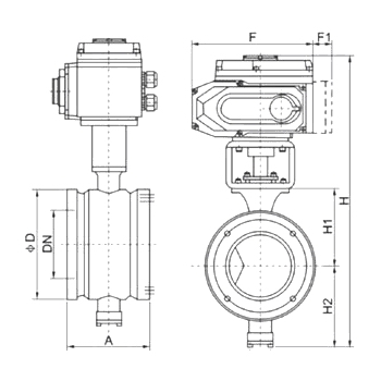 VQ977(H/FY)對夾式電動V型球閥結(jié)構(gòu)圖 電動V型球閥(圖5)