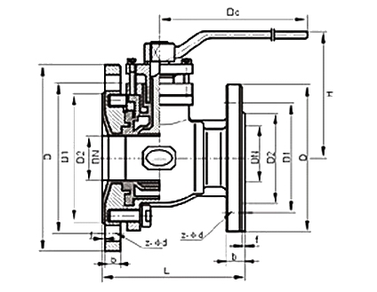 FQ41F46襯氟放料球閥外形結構圖 FQ41F46襯氟放料球閥(圖1)