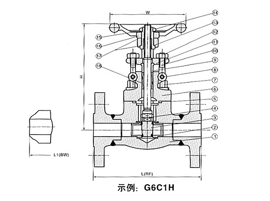 Z41Y鍛鋼法蘭閘閥外形結(jié)構(gòu)圖 Z61Y,Z41Y,Z11Y高壓鍛鋼閘閥(圖2)