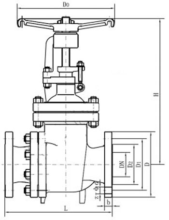 PZ41H排渣閥外形結(jié)構(gòu)圖 PZ41H,PZ941H排渣閥(圖1)