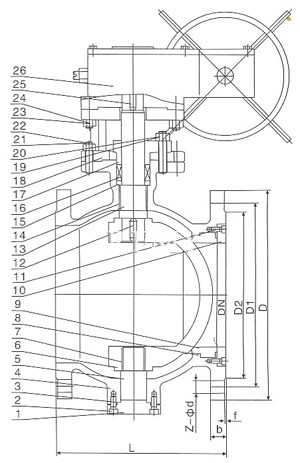 PQ640H/Y/F氣動偏心半球閥材質(zhì)明細圖 PQ640F,PQ640Y,PQ640H氣動偏心半球閥(圖1)