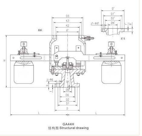 GA44H雙杠桿式安全閥外形結(jié)構(gòu)圖 GA44H雙杠桿式安全閥(圖1)