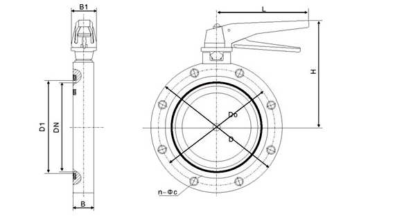 GI手動(dòng)高真空蝶閥外形結(jié)構(gòu)圖 GI手動(dòng)高真空蝶閥(圖1)