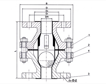 H40F46浮球式襯氟止回閥外形結(jié)構(gòu)圖 H40F46浮球式襯氟止回閥(圖1)