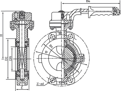 D71F46手動(dòng)襯氟蝶閥外形結(jié)構(gòu)圖 D71F46手動(dòng)襯氟蝶閥(圖1)