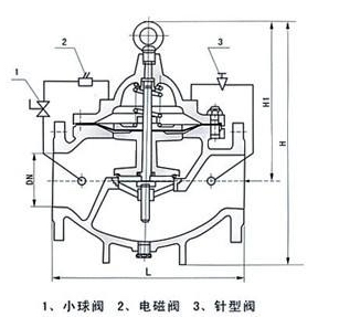 600X水力電動控制閥外形結(jié)構(gòu)圖 600X水力電動控制閥(圖1)