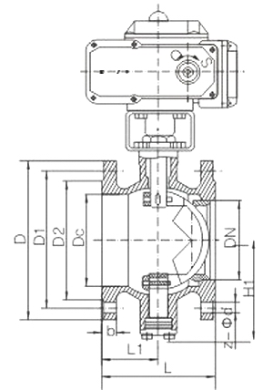 VQ947(H/FY)法蘭式電動V型球閥結(jié)構(gòu)圖 電動V型球閥(圖4)