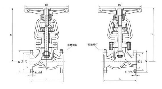 JY41W不銹鋼氧氣截止閥外形結(jié)構(gòu)圖 JY41W不銹鋼氧氣截止閥(圖1)