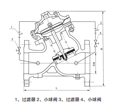 JD745X多功能水泵控制閥外形結(jié)構(gòu)圖 JD745X多功能水泵控制閥(圖1)