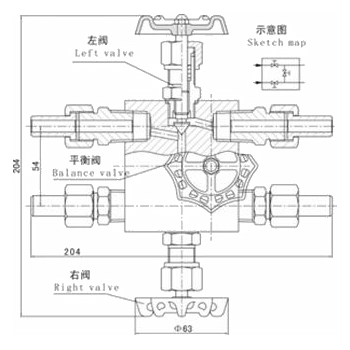 QFF3一體化三閥組外形結(jié)構(gòu)圖 QFF3一體化三閥組(圖1)