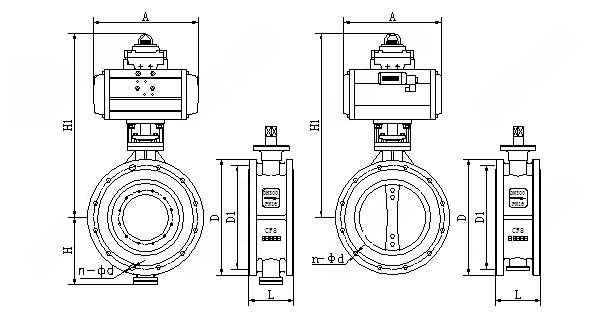 D641X氣動(dòng)法蘭式蝶閥外形結(jié)構(gòu)圖 D641X氣動(dòng)法蘭式蝶閥(圖1)