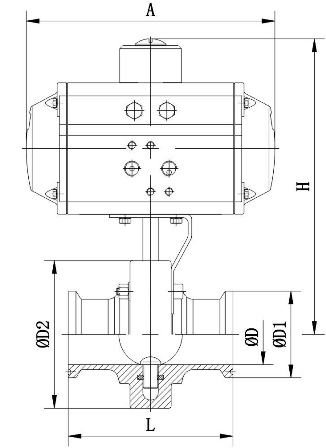 D681X衛(wèi)生級(jí)氣動(dòng)蝶閥外形結(jié)構(gòu)圖 D681X衛(wèi)生級(jí)氣動(dòng)蝶閥(圖1)