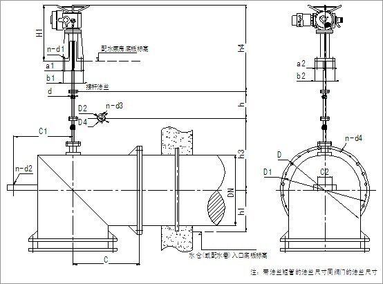 PZI礦用配水閘閥外形結(jié)構(gòu)圖 PZI礦用配水閘閥(圖1)