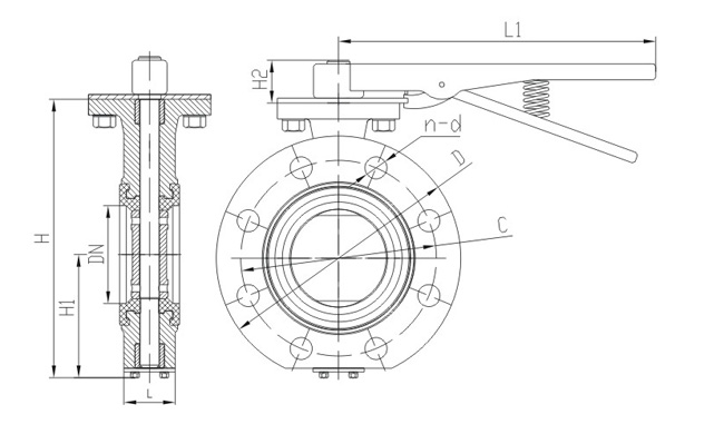 Marine handle flange butterfly valve GB / T3036-94(圖1) Marine handle flange butterfly valve GB / T3036-94 (Figure 1)