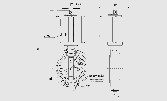 Marine central pneumatic butterfly valve(圖1) Marine central pneumatic butterfly valve (Figure 1)