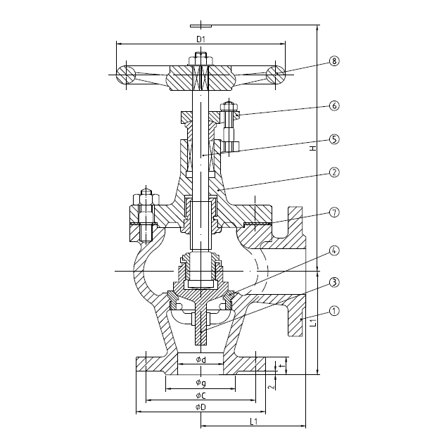 鑄鋼直角截止閥JIS F7475 30K(圖1) 鑄鋼直角截止閥JIS F7475 30K(圖1)