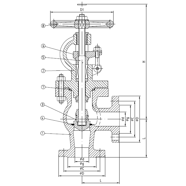鑄鋼直角截止閥JIS F7318 40K(圖1) 鑄鋼直角截止閥JIS F7318 40K(圖1)